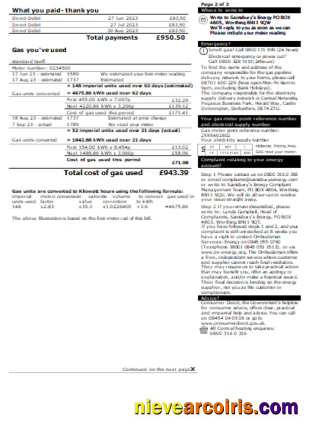 Sainsbury- Energy (British Gas) business utility bill, page 2